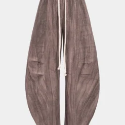 Drawstring High Waist Linen Barrel Trousers