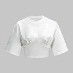 Rhinestone Ruched Short Sleeve T-Shirt