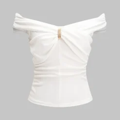 Metallic Decor Off Shoulder Ruched Tank Top