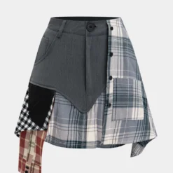 Patchwork Plaid Print Skirt