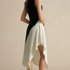 Color Block Draped Cowl Neck Asymmetrical Midi Dress -Women's Clothing Store 3c3f0c48 21b6 45e6 afa4 4f38fe8cda2d