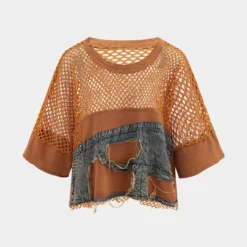 Denim Hollow Out Patchwork Tank Top