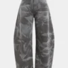Abstract Print Denim Barrel Jeans