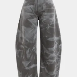 Abstract Print Denim Barrel Jeans