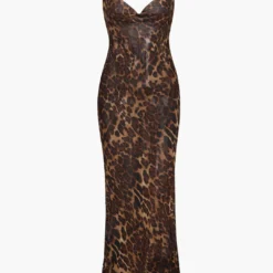 Leopard Print Sheer Draped Maxi Dress