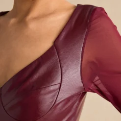 Faux Leather Bustier Long Sleeve Bodysuit -Women's Clothing Store 3d6afca1 d3a6 4f18 bac4 21bfe5d7a9d5