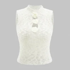 Knit Cut Out 3D Floral Tank Top