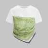 Abstract Print Satin Patchwork Short Sleeve T-Shirt