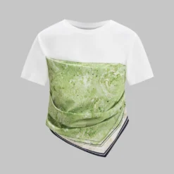 Abstract Print Satin Patchwork Short Sleeve T-Shirt