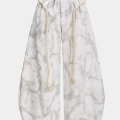 Marble Tie Dye Print Tie-Up Wide Leg Trousers