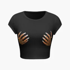Hands Print Round Neck Crop T-shirt -Women's Clothing Store 3ea5ea8b abb0 434f 9c90 2fc95c8c3aea