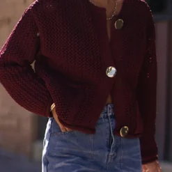 Button Round Neck Sweater Cardigan -Women's Clothing Store 3efb58ce c040 431c 8dfa 04f12759fcab