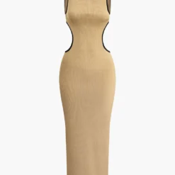 Contrast Cut Out Backless Slip Maxi Dress