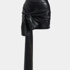Faux Leather Tie Front Asymmetrical Skirt