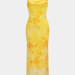 Tie Dye Floral Print Mesh Slip Sleeveless Maxi Dress