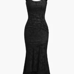 Floral Pattern Asymmetrical Hem Ruched Mermaid Sleeveless Midi Dress -Women's Clothing Store 4028cec0 3942 41ef 88b4 f82f25fd1d20