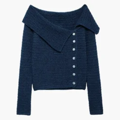 Knitted Button Asymmetrical Long-Sleeve Top