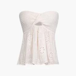 Knot Front Knit Embroidered Tube Top