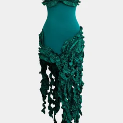 Ruffled Fringe Strapless Midi Dress