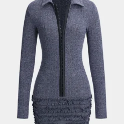 Scallop Long Sleeve Mini Dress