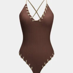 Contrast Whipstitching Tie Back Sleeveless Slip Bodysuit -Women's Clothing Store 4135fac6 e7b4 4011 8a4a 72283b66c575