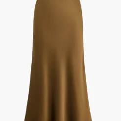 Basic Solid Satin Midi Skirt