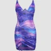 Abstarct Print Drawstring Ruched Mini Dress