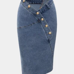 Denim Asymmetry Button Skirt -Women's Clothing Store 429324c4 05da 45b6 bfea a1dcca85106f