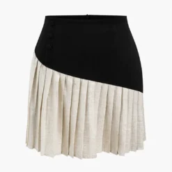 Linen Button Patchwork Pleated Skirt -Women's Clothing Store 42a0ff31 eb96 4908 87a7 fa6c1454ffcf