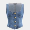Denim Button Bustier Square Neck Crop Top