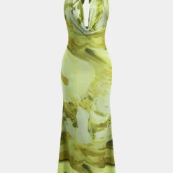 Tie Dye Print Backless Cowl Neck Maxi Dress