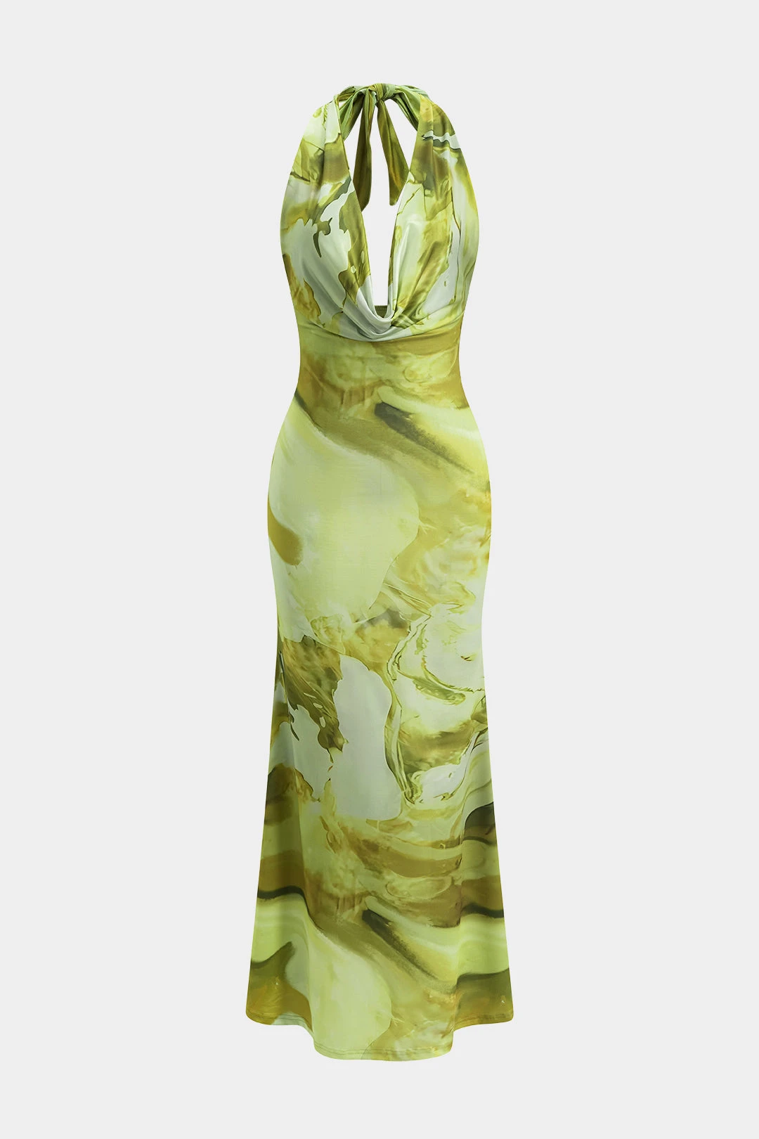 Tie Dye Print Backless Cowl Neck Maxi Dress 1 Tie Dye Print Backless Cowl Neck Maxi Dress