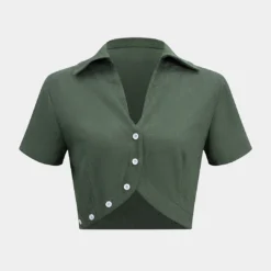 Linen V-Neck Button Short-Sleeve Shirt -Women's Clothing Store 43004db5 6b6a 42eb abb2 2ca5df2bf273