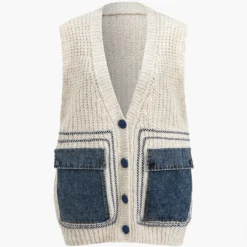 Denim Patchwork Pocket Sweater Vest