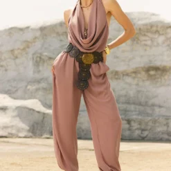 Chiffon Cowl Neck Halter Patchwork Ruched Sleeveless Bodysuit -Women's Clothing Store 4417924a 2223 40d6 910a ea695c344ade