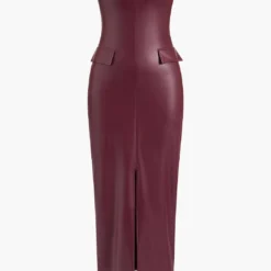 Faux Leather Off Shoulder Sleeveless Midi Dress