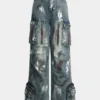 Graffiti Denim Washed Button Pocket Zipper Wide Leg Jeans