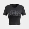 GOD'S FAVORITE Rhinestone Decor Crop T-shirt