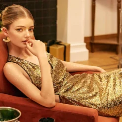 Sequin V-neck Sleeveless Cut Out Mini Dress