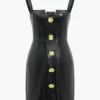 Solid Faux Leather Button Mini Dress