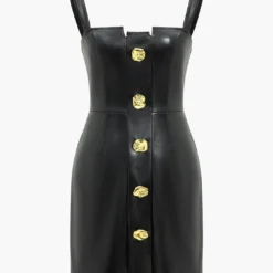 Solid Faux Leather Button Mini Dress