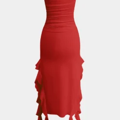 Solid Ruffle Hem Ruched Tube Maxi Dress -Women's Clothing Store 45ee33b0 7e7d 40b6 a8ae 74416fc164f8