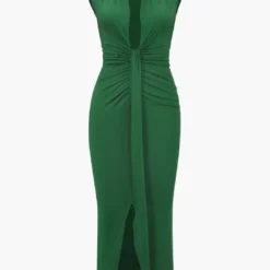 Deep V-Neck Sleeveless Midi Dress