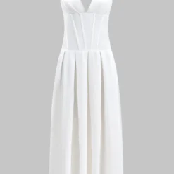 Pleated Bustier Corset Zipper Maxi Dress