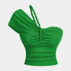 Ruched Braided Asymmetrical Short Sleeve T-Shirt