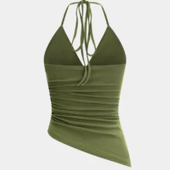 V-Neck Halter Neck Tie-Up Ruched Asymmetrical Cami Top -Women's Clothing Store 47d3efdf bebe 4035 91c9 3fc8db078279