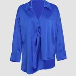 Blue Asymmetric Hem Casual Blouse