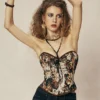 Abstract Print Braided Tie Corset Top