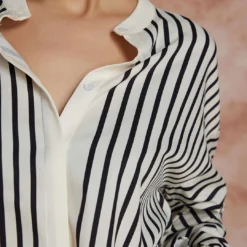 Stripe Print Satin Long-Sleeve Shirt -Women's Clothing Store 48afe4b5 1fa3 4382 80c6 cd12d52ff24d