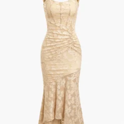 Floral Pattern Asymmetrical Hem Ruched Mermaid Sleeveless Midi Dress -Women's Clothing Store 49860db7 c672 4aab a99e 99a21c012314